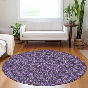 Homeroots 3' Brown Floral Washable Area Rug - Stylish Indoor Outdoor Carpet For High Traffic Spaces & More 8' Round Polyester 581920