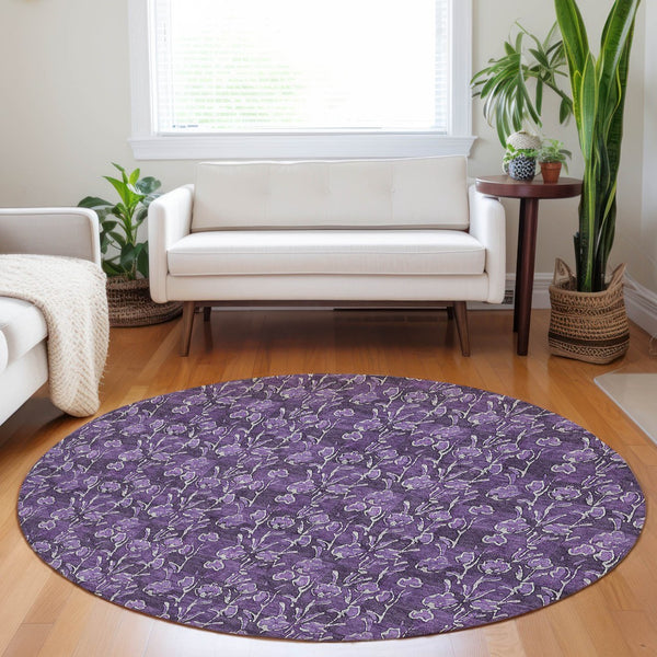 Homeroots 3' Brown Floral Washable Area Rug - Stylish Indoor Outdoor Carpet For High Traffic Spaces & More 8' Round Polyester 581920