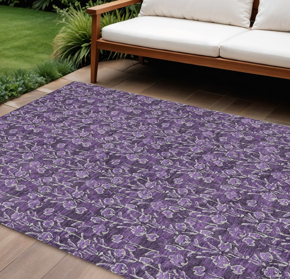 HomeRoots 9' Elegant Purple Eggplant and Ivory Floral Washable Area Rug for Indoor and Outdoor Spaces 9' X 12' 581922