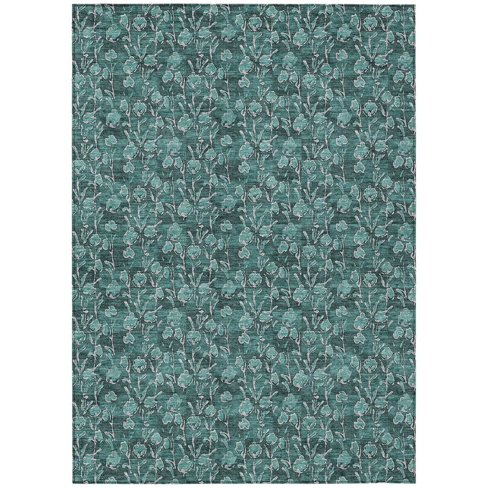HomeRoots 5' Indoor Outdoor Floral Area Rug in Teal Blue, Aqua & Ivory - Durable, Washable & Versatile Design 10' X 14' 581929