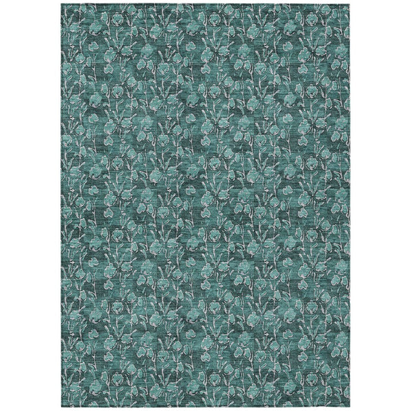 HomeRoots 5' Indoor Outdoor Floral Area Rug in Teal Blue, Aqua & Ivory - Durable, Washable & Versatile Design 10' X 14' 581929