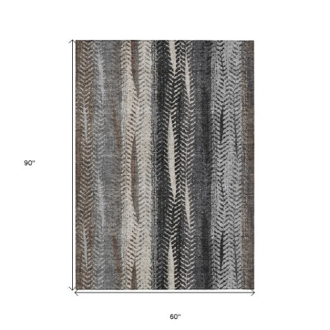 Homeroots 3' Stylish Botanical Leaves Indoor Outdoor Area Rug - Durable, Washable, And Versatile For Any Space 5' X 8' Polyester 581931