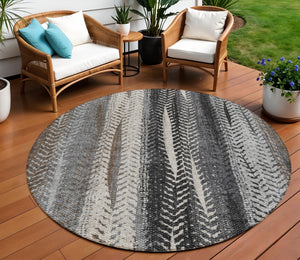 Homeroots 3' Stylish Botanical Leaves Indoor Outdoor Area Rug - Durable, Washable, And Versatile For Any Space 8' Round Polyester 581932