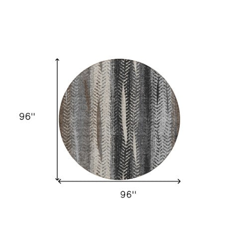 Homeroots 3' Stylish Botanical Leaves Indoor Outdoor Area Rug - Durable, Washable, And Versatile For Any Space 8' Round Polyester 581932