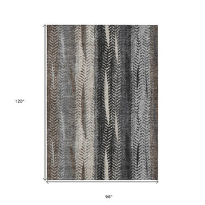 Homeroots 3' Stylish Botanical Leaves Indoor Outdoor Area Rug - Durable, Washable, And Versatile For Any Space 8' X 10' Polyester 581933