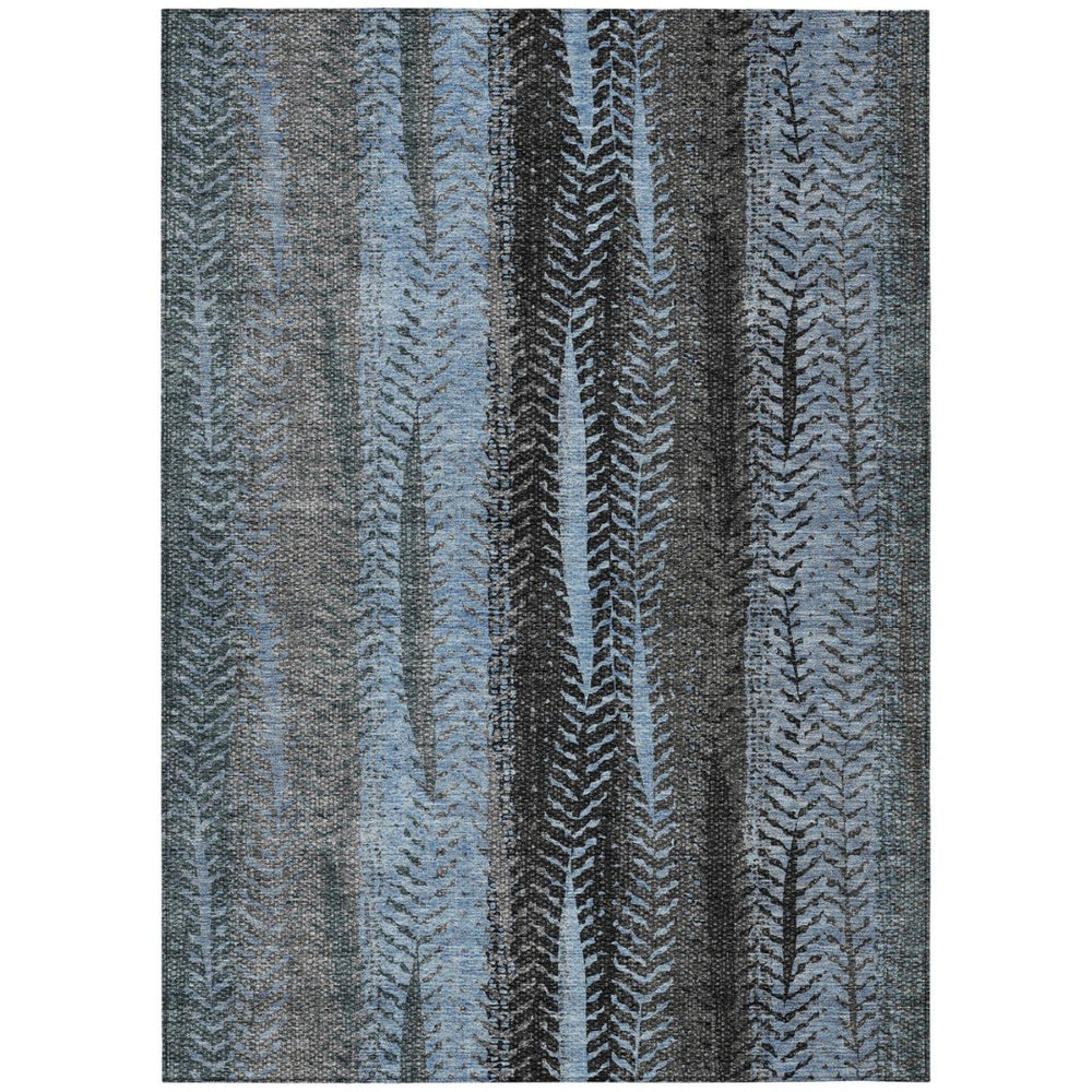 HomeRoots 5' Blue Gray Charcoal Botanical Leaves Area Rug - Washable, Durable, Indoor-Outdoor Versatility 5' X 8' 581937