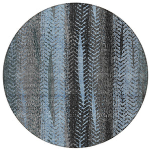 HomeRoots 5' Blue Gray Charcoal Botanical Leaves Area Rug - Washable, Durable, Indoor-Outdoor Versatility 8' Round 581938