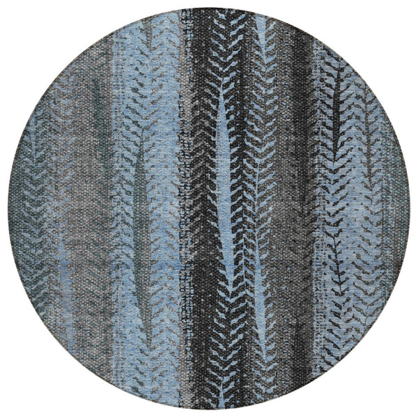HomeRoots 5' Blue Gray Charcoal Botanical Leaves Area Rug - Washable, Durable, Indoor-Outdoor Versatility 8' Round 581938