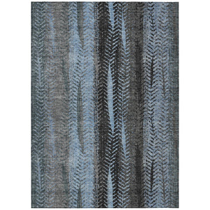 HomeRoots 9' Botanical Elegance Area Rug - Washable, Durable Blue-Gray & Charcoal Design for Indoor/Outdoor Use 9' X 12' 581940