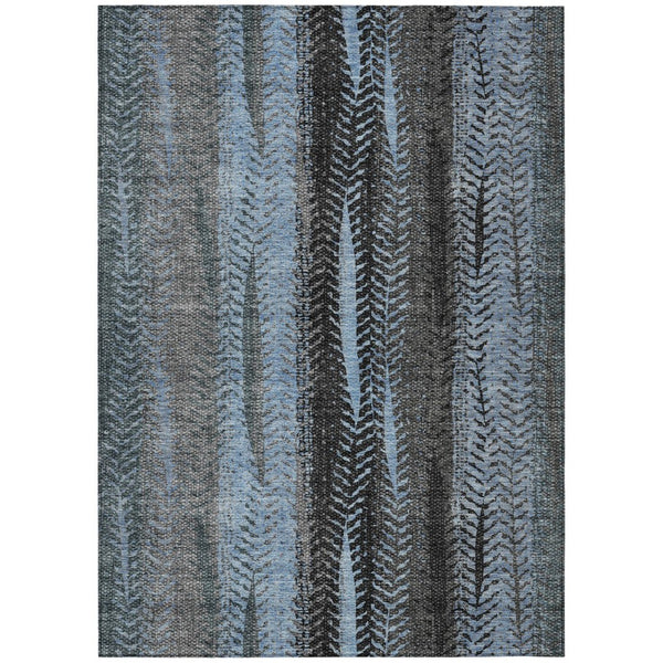 HomeRoots 9' Botanical Elegance Area Rug - Washable, Durable Blue-Gray & Charcoal Design for Indoor/Outdoor Use 9' X 12' 581940