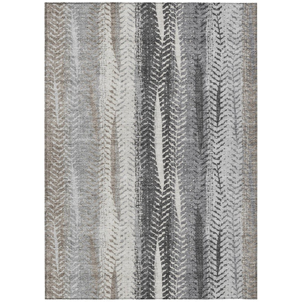 HomeRoots 5' Stylish Khaki Ivory Gray Botanical Leaves Area Rug – Durable, Washable, Perfect for Indoors & Outdoors 5' X 8' 581943
