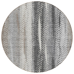 HomeRoots 5' Stylish Khaki Ivory Gray Botanical Leaves Area Rug – Durable, Washable, Perfect for Indoors & Outdoors 8' Round 581944