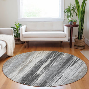 Homeroots 3' Stylish Botanical Leaves Indoor Outdoor Area Rug - Durable, Washable, And Versatile For Any Space 8' Round Polyester 581944