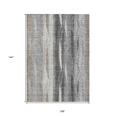 Homeroots 3' Stylish Botanical Leaves Indoor Outdoor Area Rug - Durable, Washable, And Versatile For Any Space 9' X 12' Polyester 581946