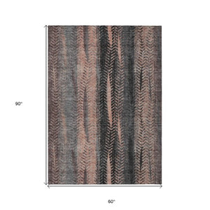 Homeroots 3' Stylish Botanical Leaves Indoor Outdoor Area Rug - Durable, Washable, And Versatile For Any Space 5' X 8' Polyester 581949