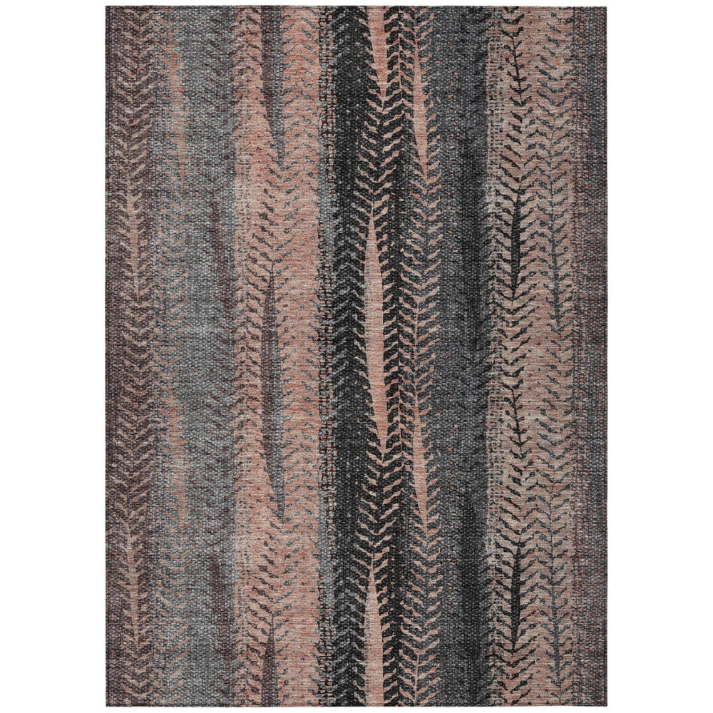 HomeRoots 5' Indoor Outdoor Area Rug with Blue, Charcoal, and Copper Botanical Leaves - Durable & Washable Design 5' X 8' 581949