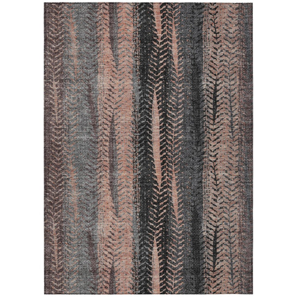 HomeRoots 5' Indoor Outdoor Area Rug with Blue, Charcoal, and Copper Botanical Leaves - Durable & Washable Design 5' X 8' 581949