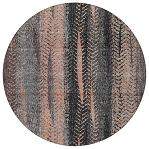HomeRoots 5' Indoor Outdoor Area Rug with Blue, Charcoal, and Copper Botanical Leaves - Durable & Washable Design 8' Round 581950