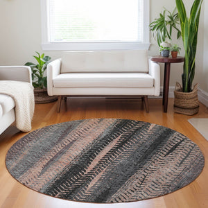 Homeroots 3' Stylish Botanical Leaves Indoor Outdoor Area Rug - Durable, Washable, And Versatile For Any Space 8' Round Polyester 581950