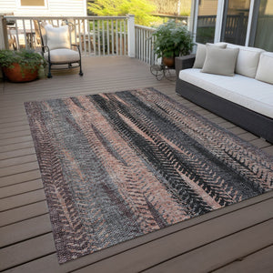 Homeroots 3' Stylish Botanical Leaves Indoor Outdoor Area Rug - Durable, Washable, And Versatile For Any Space 8' X 10' Polyester 581951