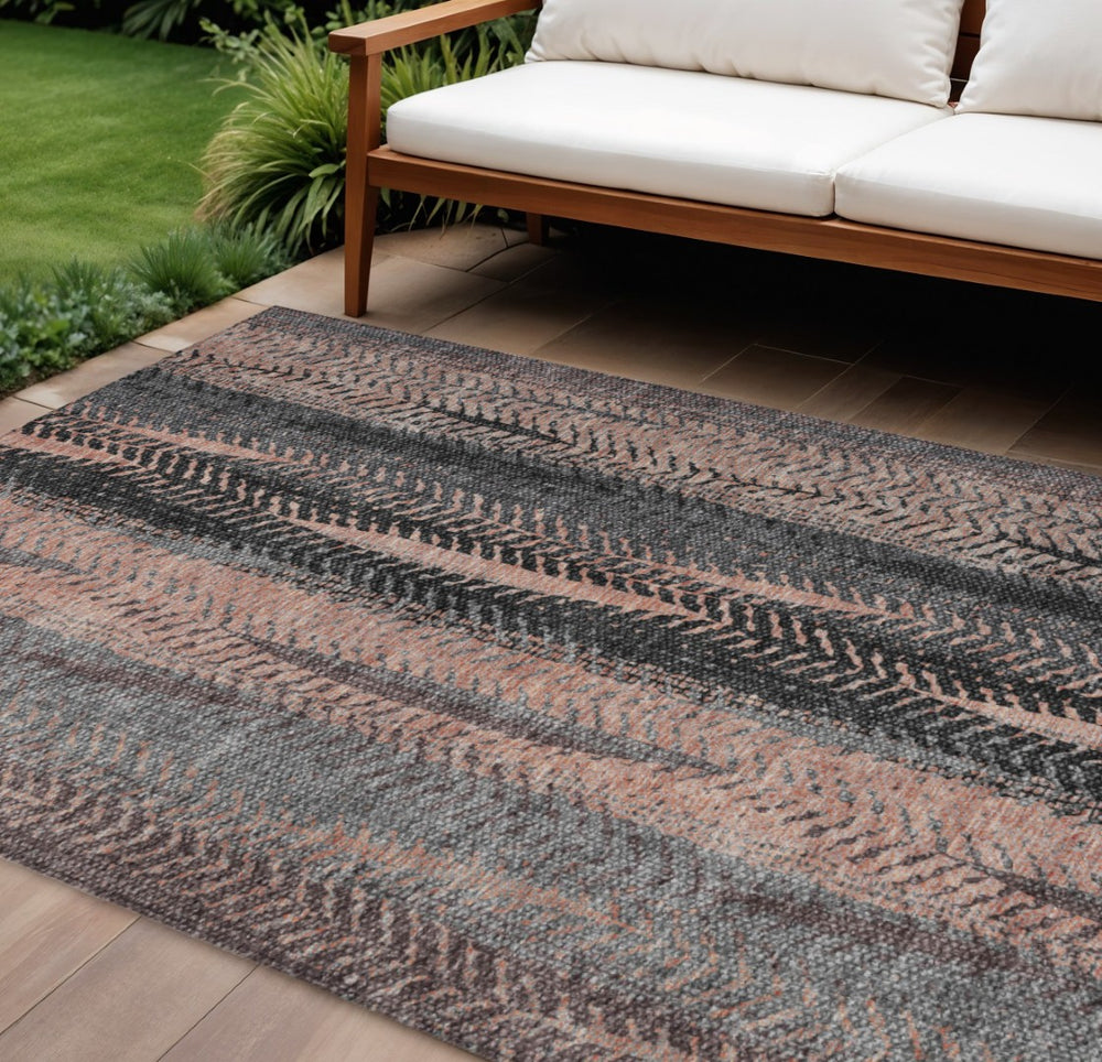 HomeRoots 9' Botanical Leaves Area Rug - Stylish Blue, Charcoal & Copper Design for Indoor & Outdoor Use 9' X 12' 581952