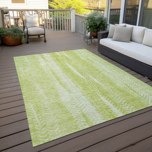 Homeroots 3' Indoor Outdoor Area Rug In Artichoke Green With Elegant Botanical Leaves - Washable & Durable Design 3' X 5' Polyester 581954