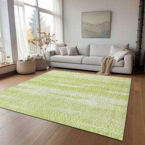 Homeroots 3' Indoor Outdoor Area Rug In Artichoke Green With Elegant Botanical Leaves - Washable & Durable Design 5' X 8' Polyester 581955