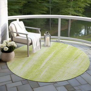 Homeroots 3' Indoor Outdoor Area Rug In Artichoke Green With Elegant Botanical Leaves - Washable & Durable Design 8' Round Polyester 581956