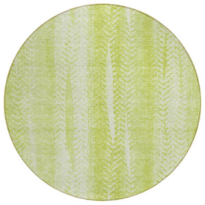 HomeRoots 5' Artichoke Green and Ivory Botanical Leaves Washable Area Rug for Indoor and Outdoor Use 8' Round 581956