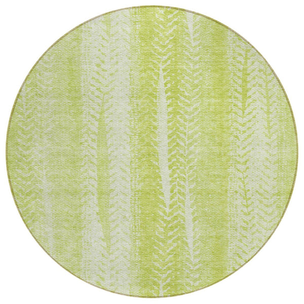 HomeRoots 5' Artichoke Green and Ivory Botanical Leaves Washable Area Rug for Indoor and Outdoor Use 8' Round 581956