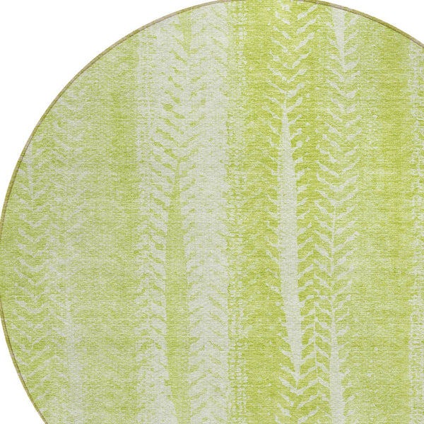 Homeroots 3' Indoor Outdoor Area Rug In Artichoke Green With Elegant Botanical Leaves - Washable & Durable Design 8' Round Polyester 581956