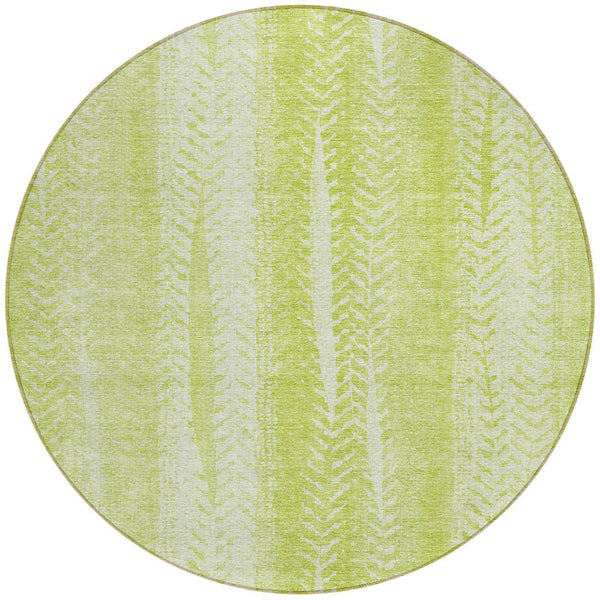 Homeroots 3' Indoor Outdoor Area Rug In Artichoke Green With Elegant Botanical Leaves - Washable & Durable Design 8' Round Polyester 581956