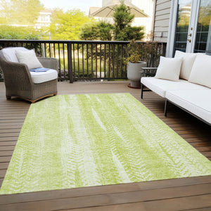 Homeroots 3' Indoor Outdoor Area Rug In Artichoke Green With Elegant Botanical Leaves - Washable & Durable Design 8' X 10' Polyester 581957