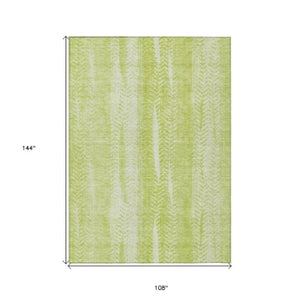 Homeroots 3' Indoor Outdoor Area Rug In Artichoke Green With Elegant Botanical Leaves - Washable & Durable Design 9' X 12' Polyester 581958