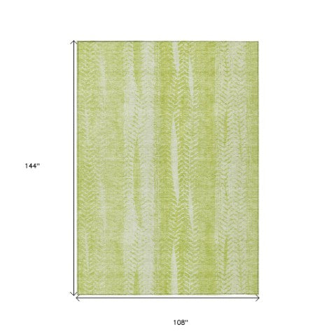 Homeroots 3' Indoor Outdoor Area Rug In Artichoke Green With Elegant Botanical Leaves - Washable & Durable Design 9' X 12' Polyester 581958