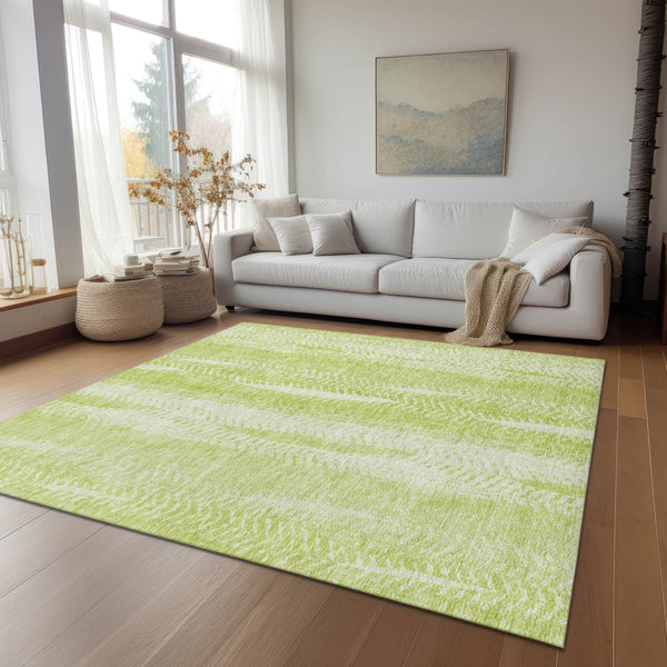 Homeroots 3' Indoor Outdoor Area Rug In Artichoke Green With Elegant Botanical Leaves - Washable & Durable Design 10' X 14' Polyester 581959