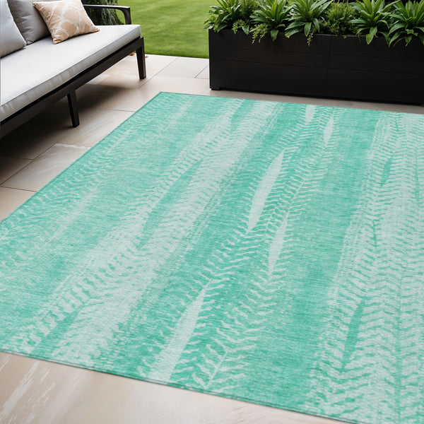 Homeroots 3' Indoor Outdoor Area Rug In Artichoke Green With Elegant Botanical Leaves - Washable & Durable Design 5' X 8' Polyester 581961