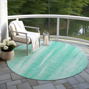 Homeroots 3' Indoor Outdoor Area Rug In Artichoke Green With Elegant Botanical Leaves - Washable & Durable Design 8' Round Polyester 581962