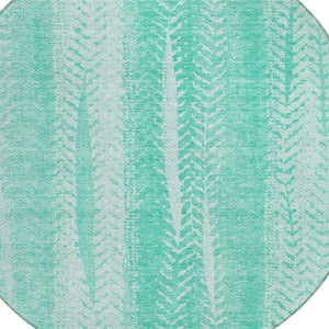 Homeroots 3' Indoor Outdoor Area Rug In Artichoke Green With Elegant Botanical Leaves - Washable & Durable Design 8' Round Polyester 581962