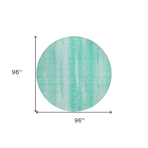 Homeroots 3' Indoor Outdoor Area Rug In Artichoke Green With Elegant Botanical Leaves - Washable & Durable Design 8' Round Polyester 581962