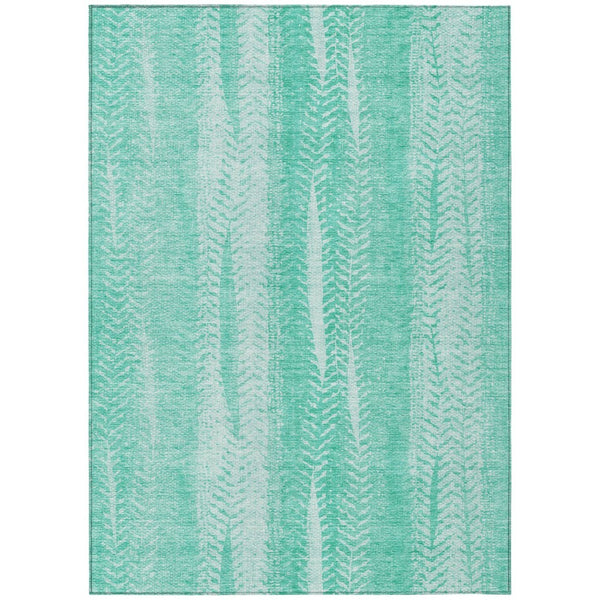 HomeRoots 5' Vibrant Aqua Teal Blue and Ivory Botanical Leaves Rug - Durable, Washable, Ideal for Indoor/Outdoor Spaces 8' X 10' 581963