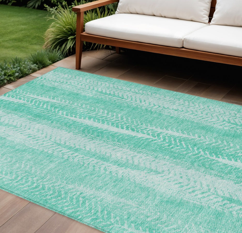 HomeRoots 9' Aqua Teal Blue and Ivory Botanical Leaves Area Rug - Stylish, Durable, and Washable for Indoor & Outdoor Use 9' X 12' 581964