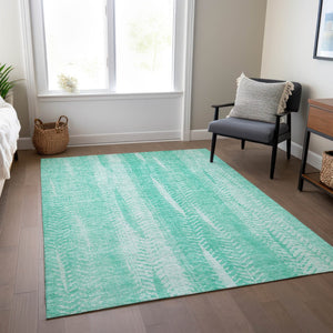 Homeroots 3' Indoor Outdoor Area Rug In Artichoke Green With Elegant Botanical Leaves - Washable & Durable Design 9' X 12' Polyester 581964