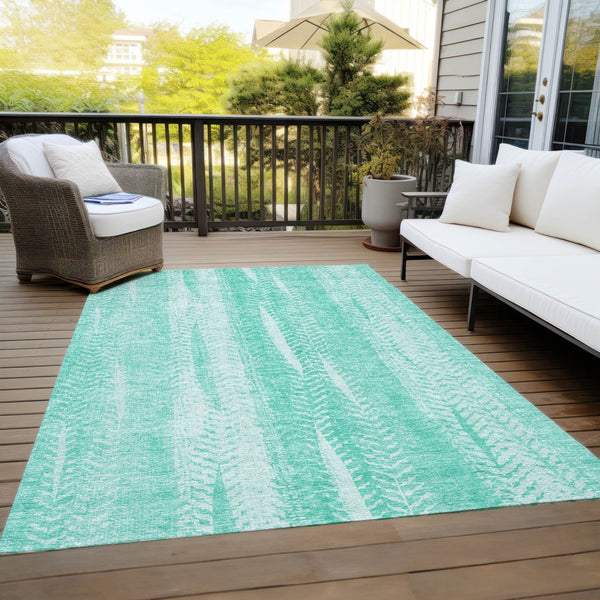 Homeroots 3' Indoor Outdoor Area Rug In Artichoke Green With Elegant Botanical Leaves - Washable & Durable Design 9' X 12' Polyester 581964