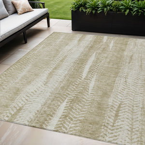 Homeroots 3' Indoor Outdoor Area Rug In Artichoke Green With Elegant Botanical Leaves - Washable & Durable Design 5' X 8' Polyester 581967