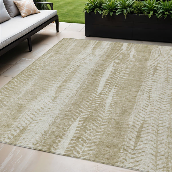 Homeroots 3' Indoor Outdoor Area Rug In Artichoke Green With Elegant Botanical Leaves - Washable & Durable Design 5' X 8' Polyester 581967