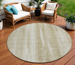 Homeroots 3' Indoor Outdoor Area Rug In Artichoke Green With Elegant Botanical Leaves - Washable & Durable Design 8' Round Polyester 581968