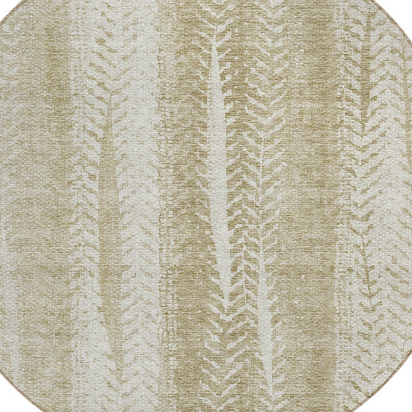 Homeroots 3' Indoor Outdoor Area Rug In Artichoke Green With Elegant Botanical Leaves - Washable & Durable Design 8' Round Polyester 581968