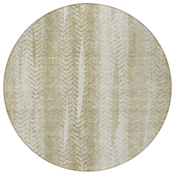 Homeroots 3' Indoor Outdoor Area Rug In Artichoke Green With Elegant Botanical Leaves - Washable & Durable Design 8' Round Polyester 581968