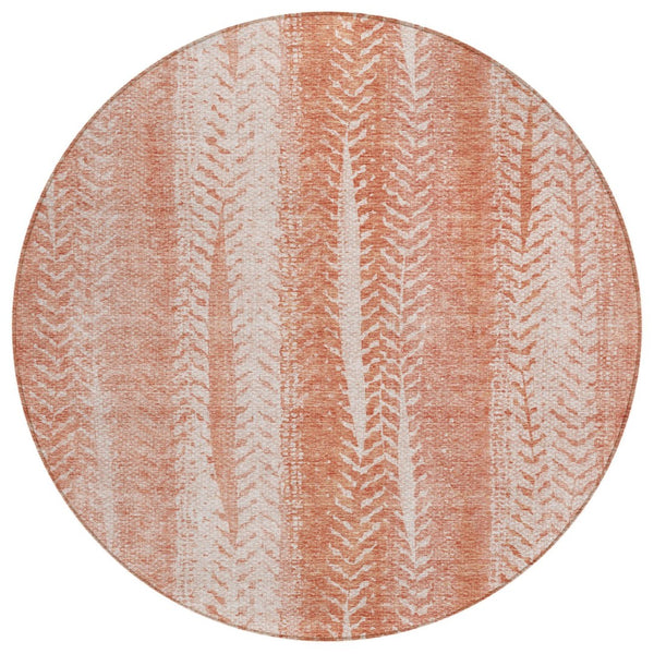 HomeRoots 5' Vibrant Orange and Salmon Botanical Leaves Washable Area Rug for Indoor and Outdoor Spaces 8' Round 581974